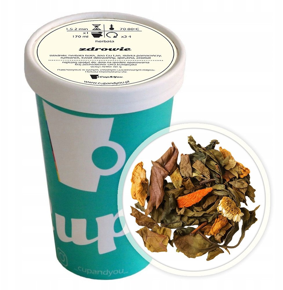 Herbata biała ZDROWIE rumianek kwiat dziewanny spirulina pomarańcza 60g - herbata liściasta sypana mieszanka napar susz 1