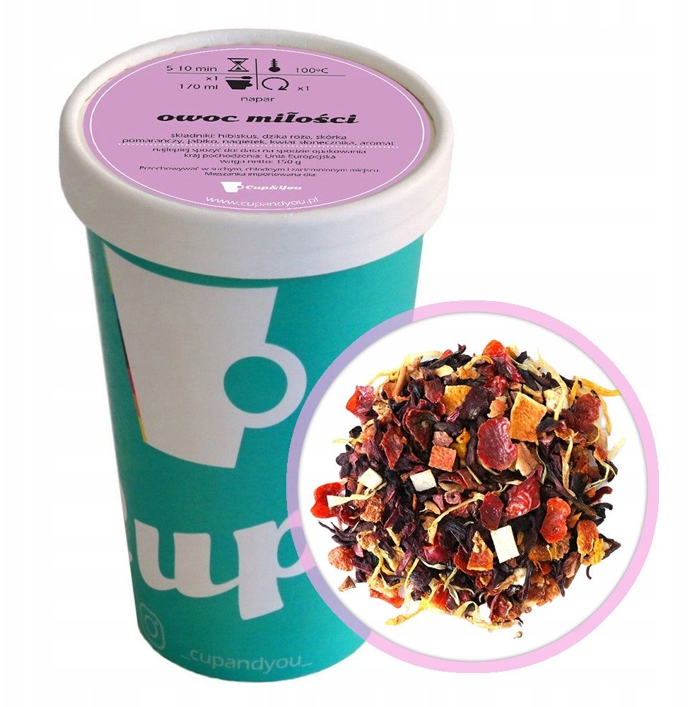 Sypana herbata owocowa OWOC MIŁOŚCI dzika róża hibiskus 150g premium - herbata liściasta sypana mieszanka napar susz 1