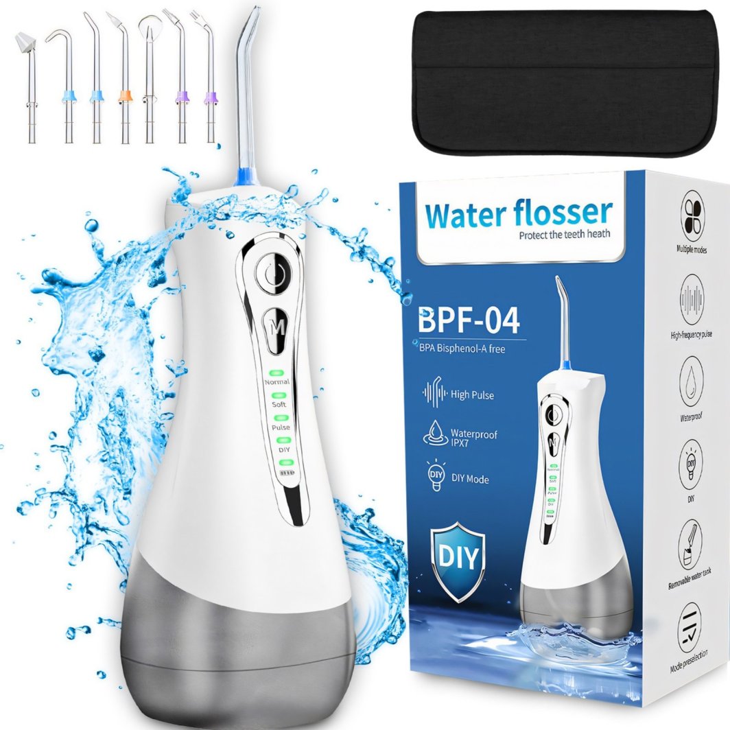 Irygator dentystyczny do zębów bezprzewodowy 4 tryby 7 końcówek 300 ml - zestaw 1