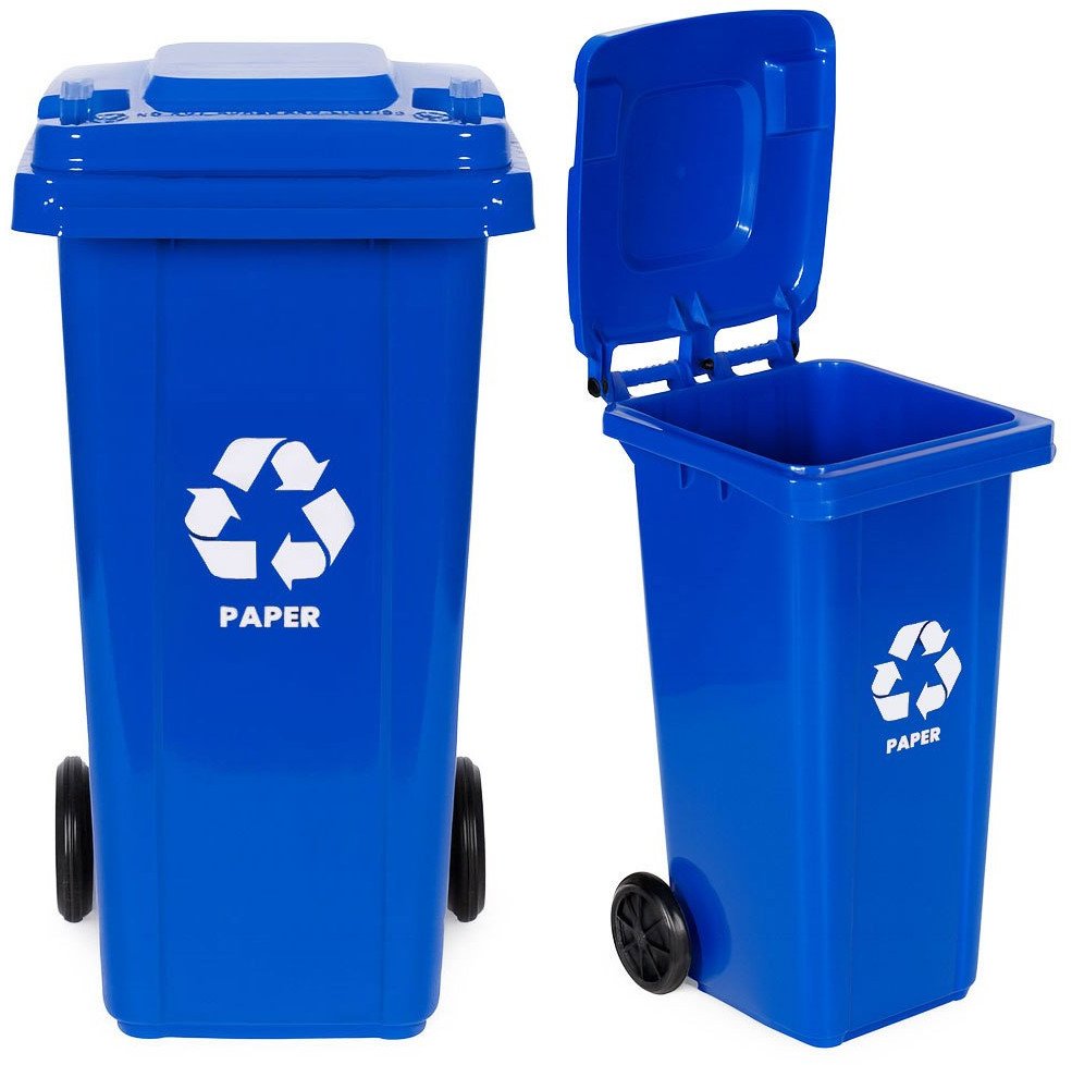 Kosz na śmieci pojemnik 120L kubeł śmietnik niebieski makulatura gumowe koła 1