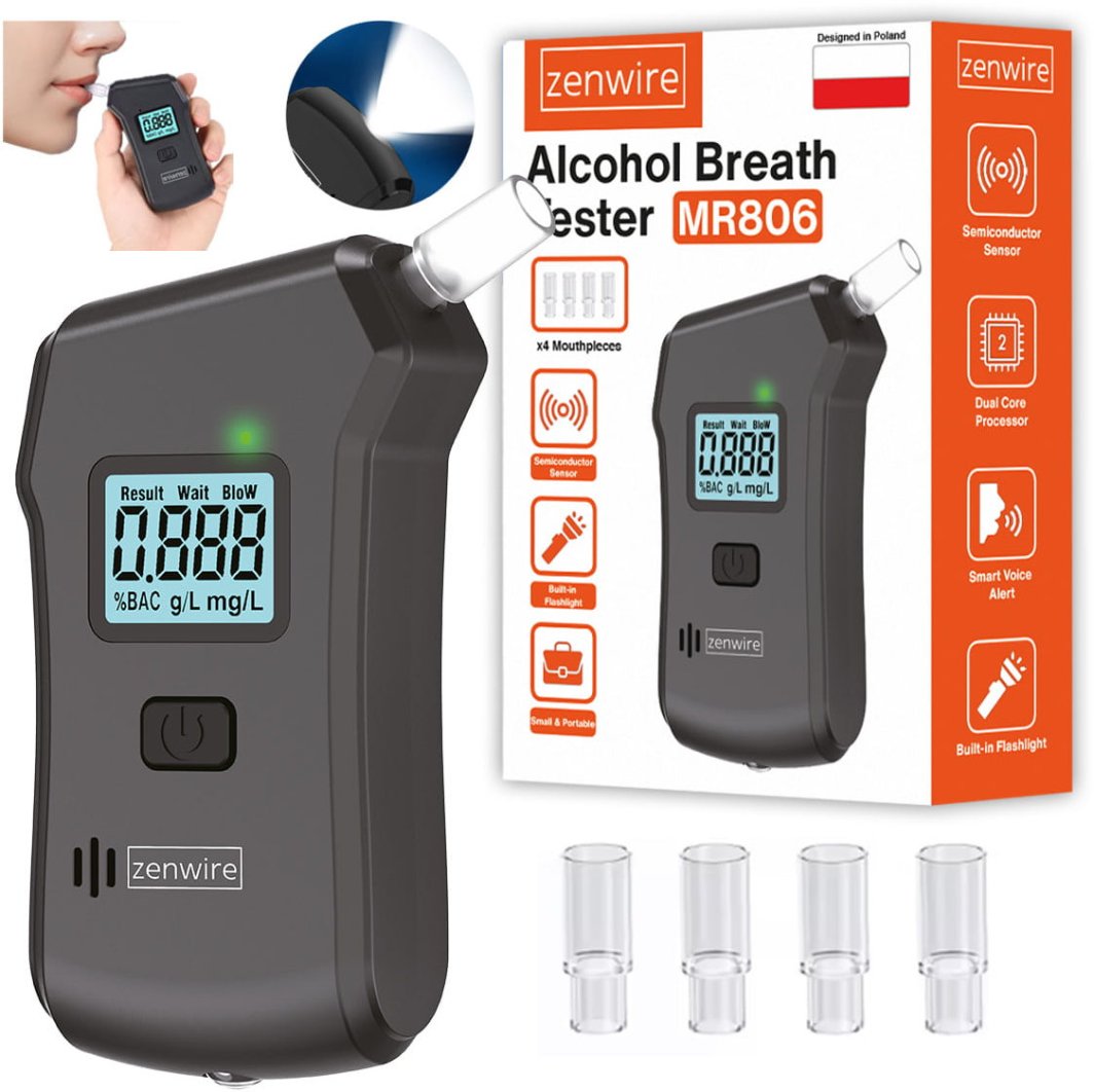 Alkomat Policyjny Profesjonalny Cyfrowy Alkotest Domowy Latarka 5x Ustnik 1