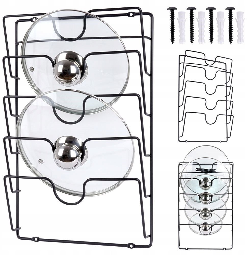 Wieszak uchwyt na pokrywki organizer metalowy czarny VILDE 569737 1