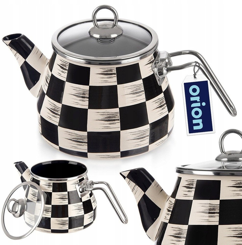 Czajnik Emaliowany ORION SZACHOWNICA 2 L ze Szklaną Pokrywką Indukcja 1