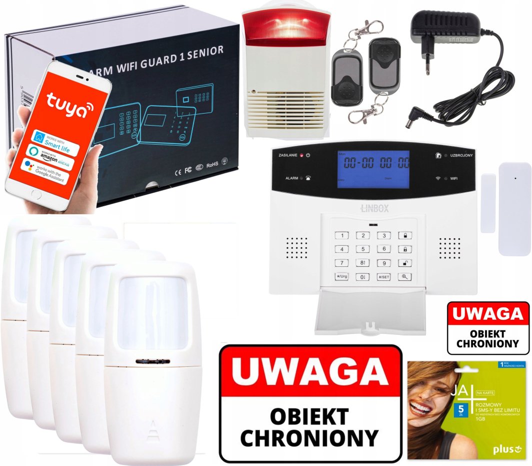 BEZPRZEWODOWY ALARM LCD GSM APP WIFI GSM POLSKI DUŻA GŁOŚNA SYRENA 1