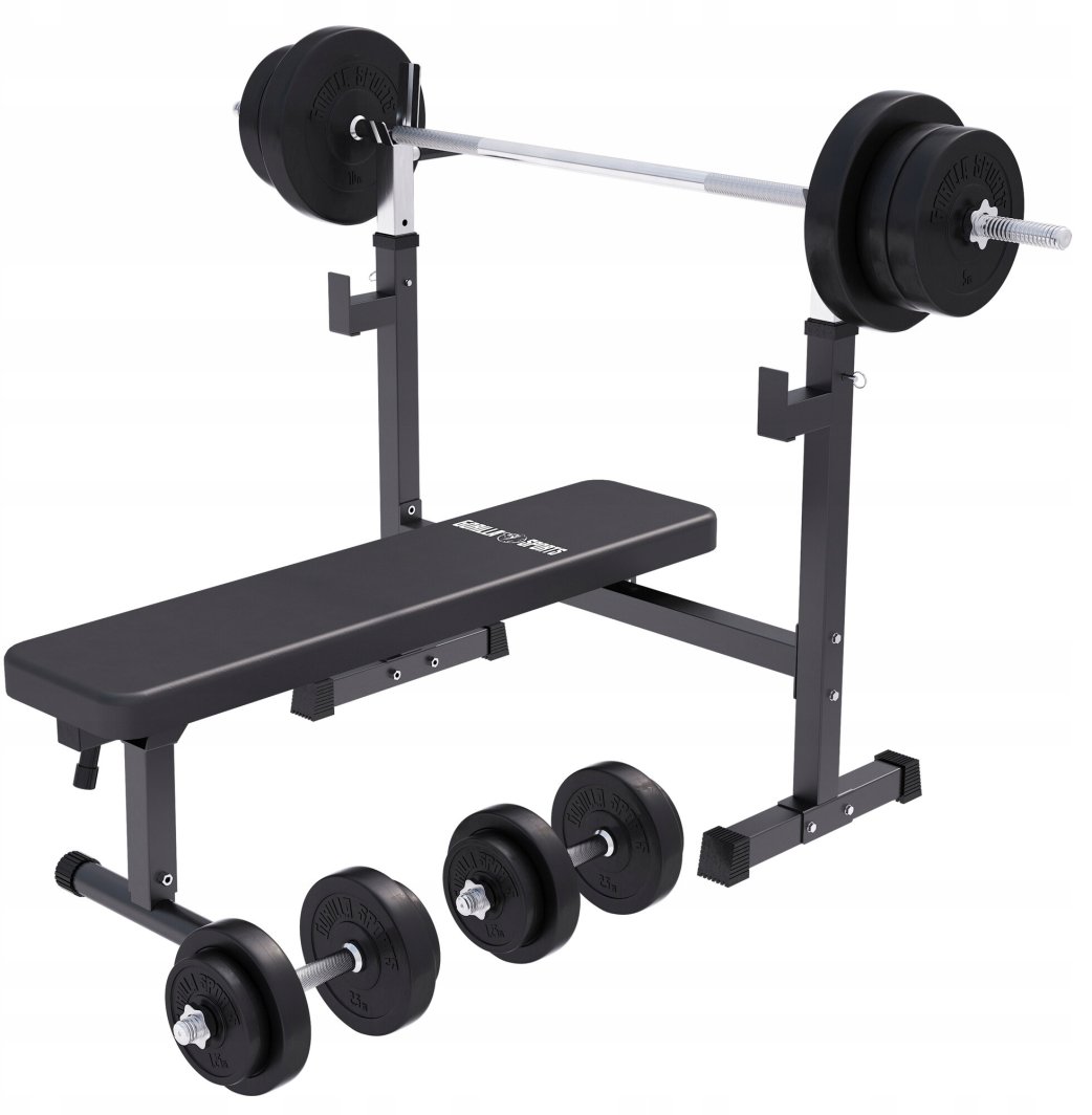 Ławka szeroka pod sztangę 3w1 zestaw bitumiczny 70 kg, sztanga i hantle 1