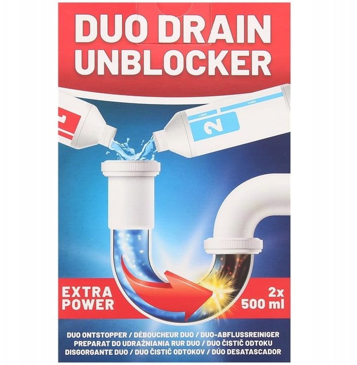 Podwójny udrażniacz do rur ŻEL 2x500ml Kuchnia Łazienka Zator Włosy kret 1