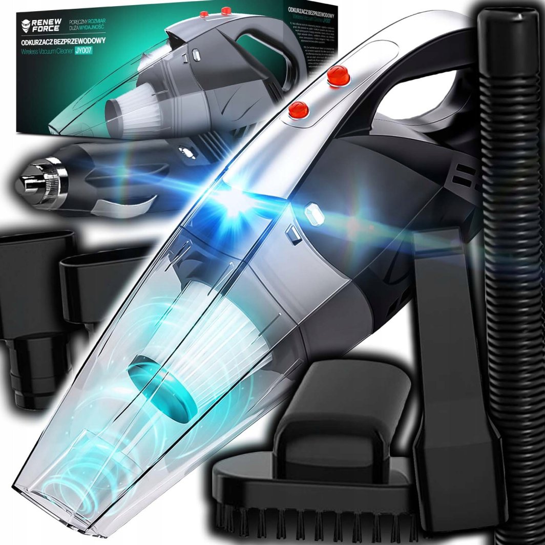MOCNY Odkurzacz samochodowy z latarką filtr HEPA 12V 120W +torba i końcówki JY007 1