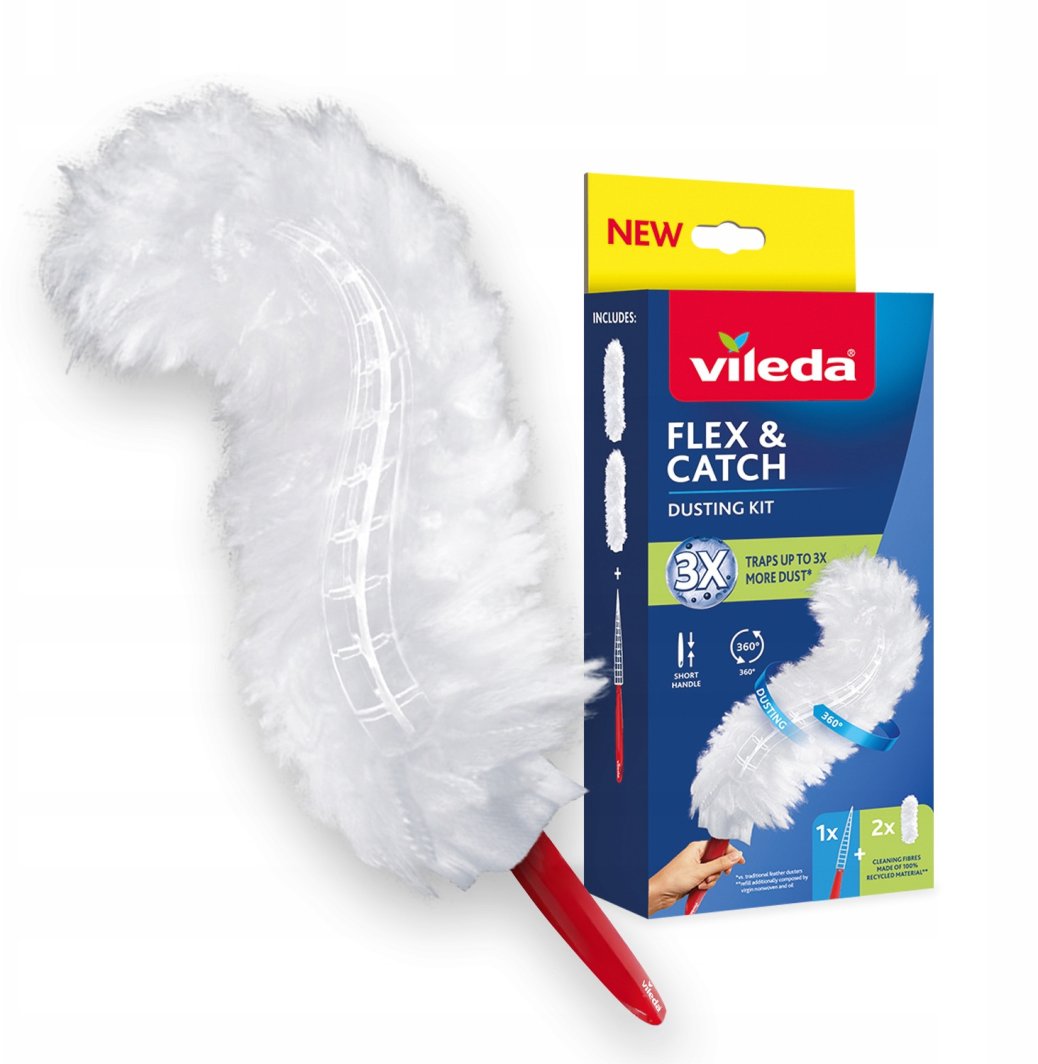 Miotełka do kurzu z krótką rączką + 2 wkłady Flex & Catch Vileda 1