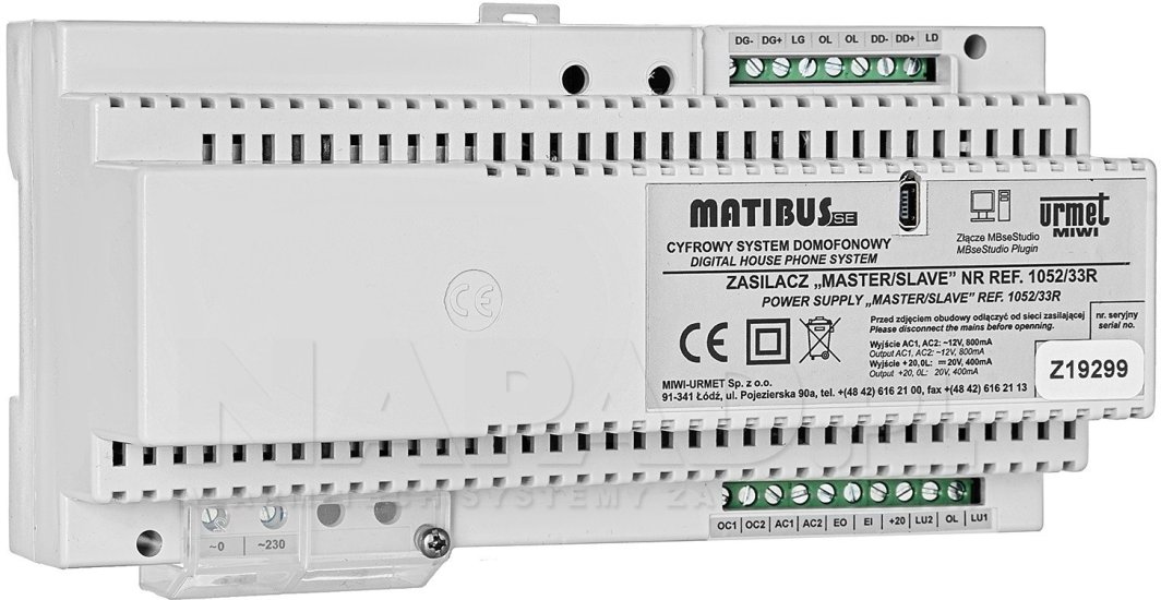 1052/33R URMET Zasilacz systemowy MASTER/SLAVE systemu cyfrowego Matibus SE 1