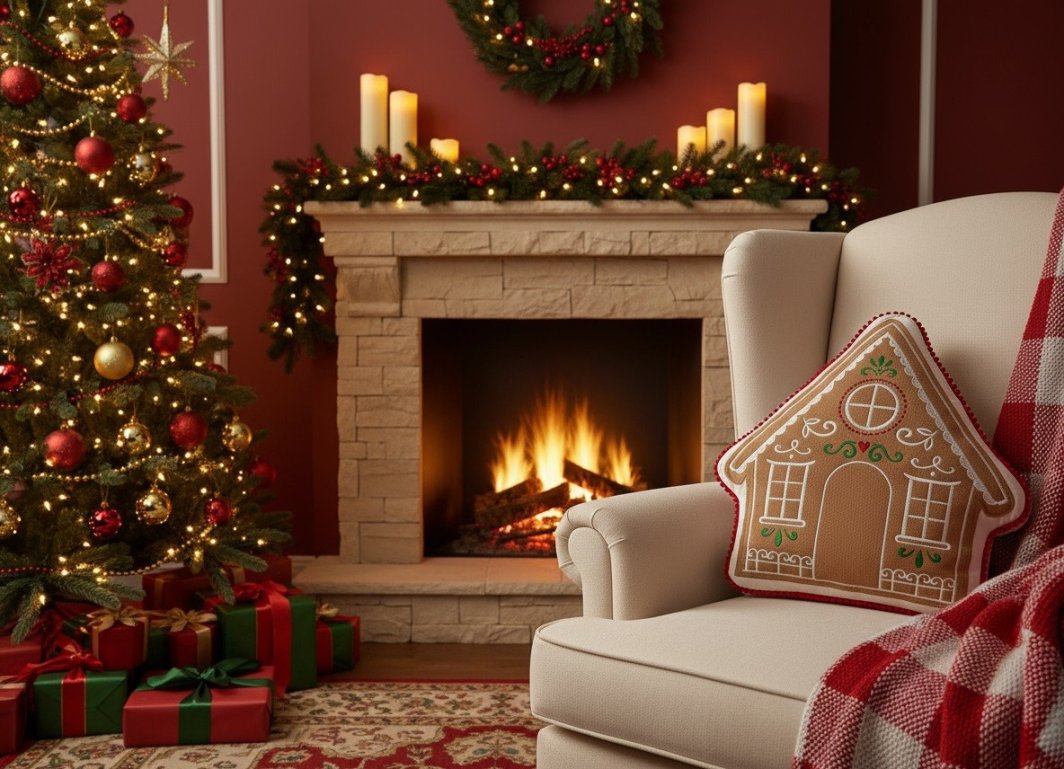 Poduszka świąteczna Domek 37x43 cm