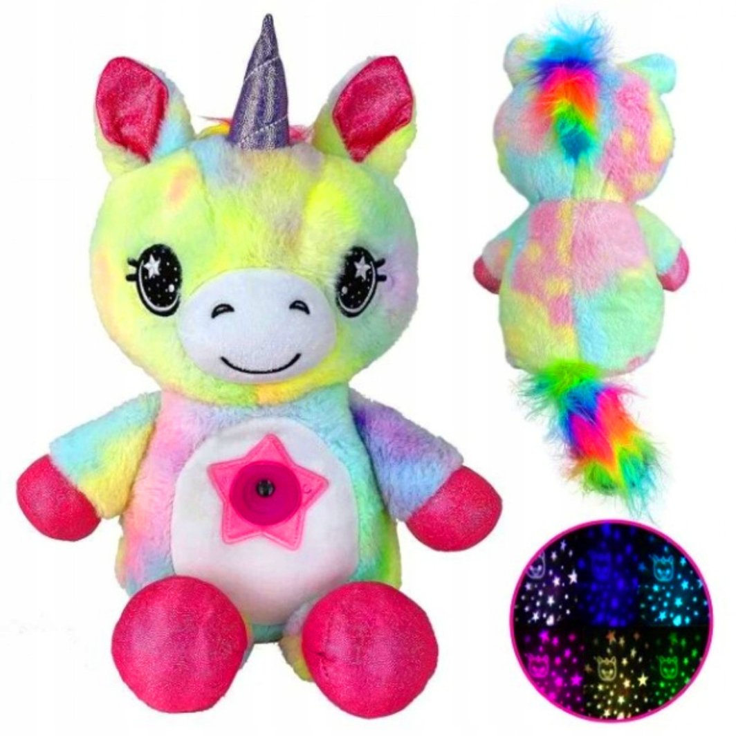 Pluszowy Jednorożec z Projektorem Gwiazd i Melodiami LED 25 cm