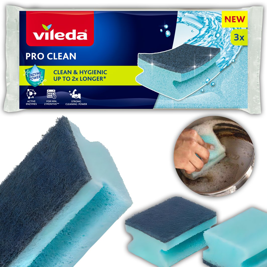Zmywak profilowany z enzymami Vileda Pro Clean 3 szt. 1