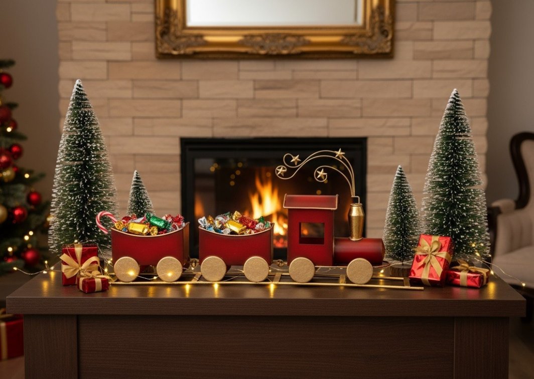 Duża Ozdoba metalowa Czerwony pociąg z wagonami 60 cm 1