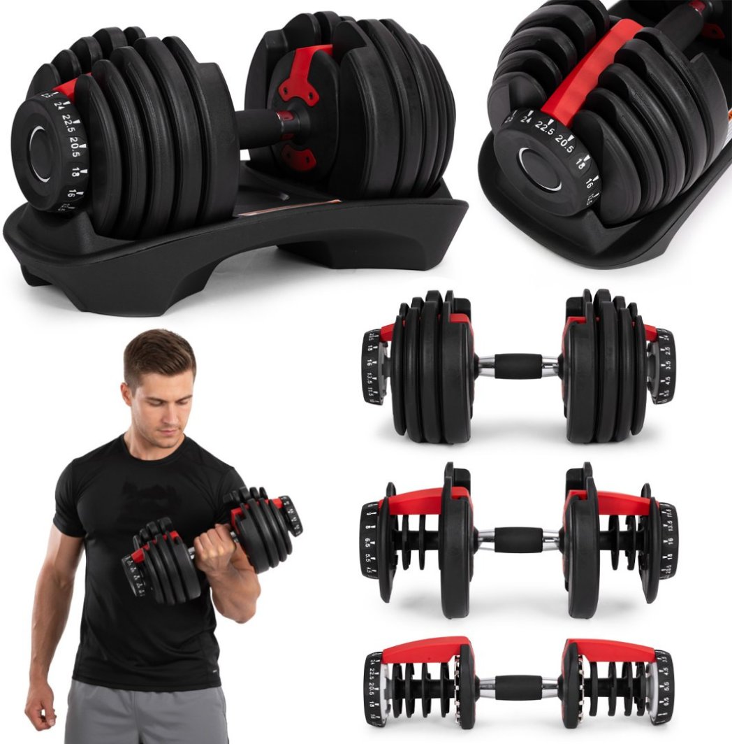 Hantel regulowany żeliwny z podstawką obciążenie 2,5-24 kg ModernHome EDUKAMP 1