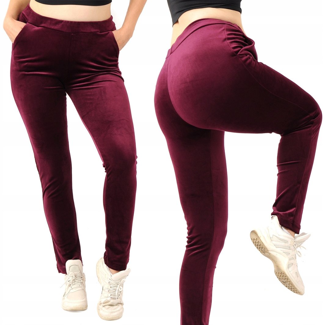 LAEMI Dresy damskie Spodnie dresowe Welurowe Bordowe M 1