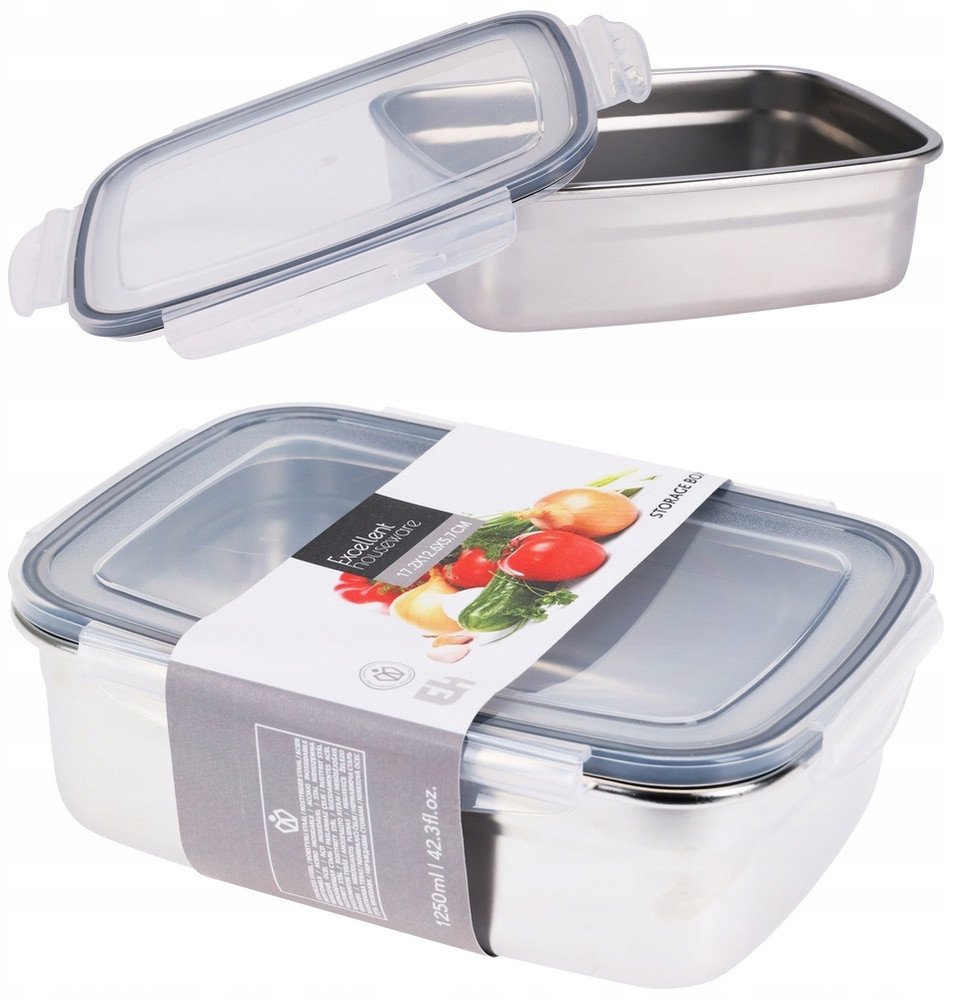 Pojemnik na żywność stalowy z pokrywką i uszczelką 1,25 l 1