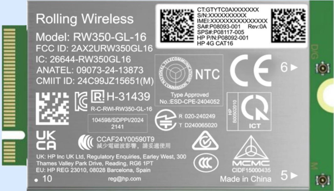 Modem HP 4G LTE Modem m.2 WWAN Cat 16 Mobile Broadband Cellular (compatible with WWAN-ready ProBook EliteBook 4 6 - G1i G1a - 13 14 16) 1