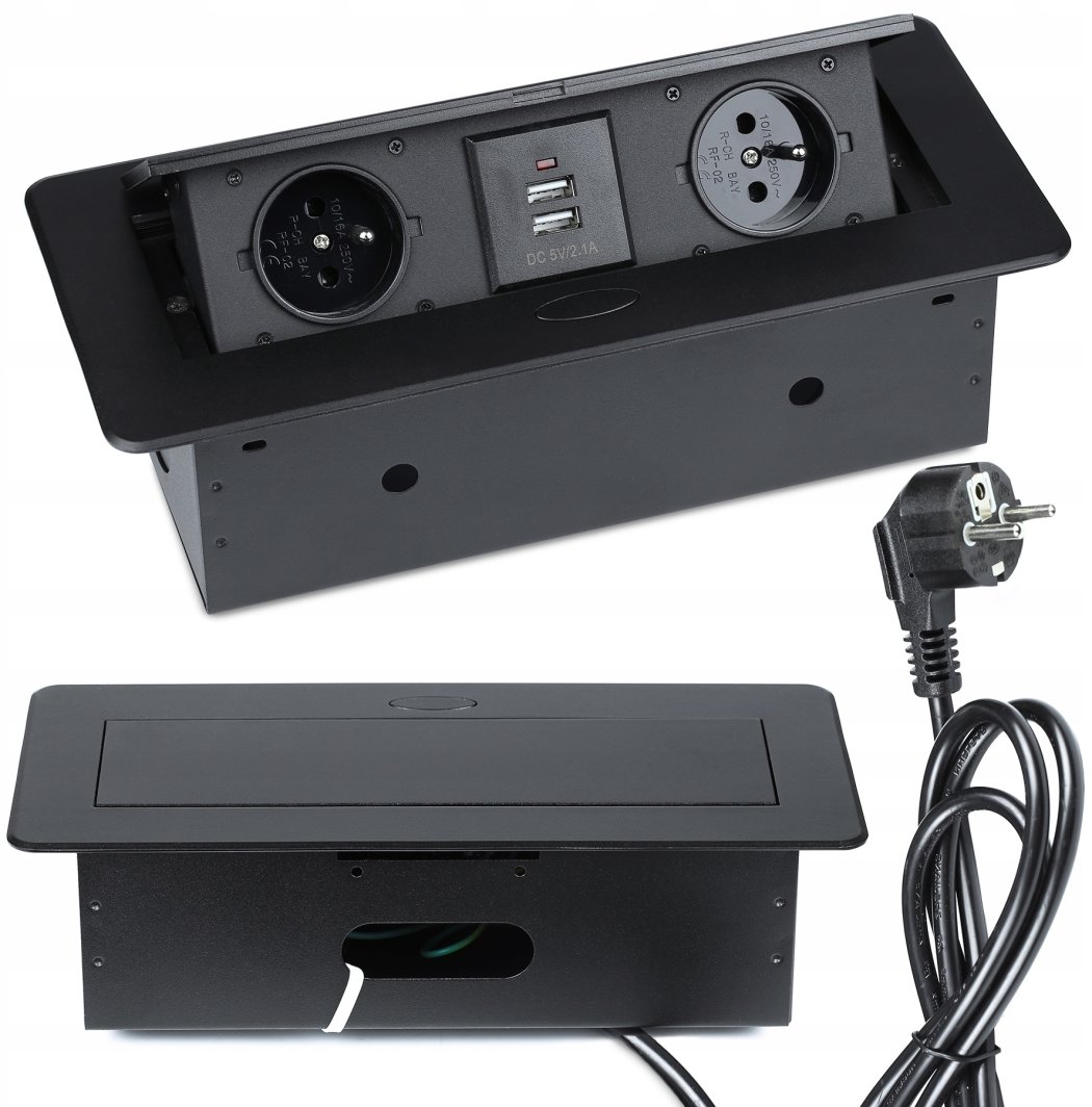 Interlook Gniazdo, Listwa Elektryczne, USB blatowe czarny