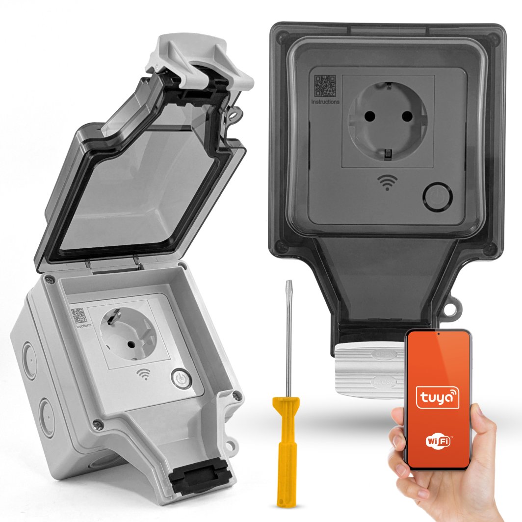 Gniazdko Natynkowe Warsztat Ogród Wi-Fi Tuya Smart Szczelne Pomiar Energii