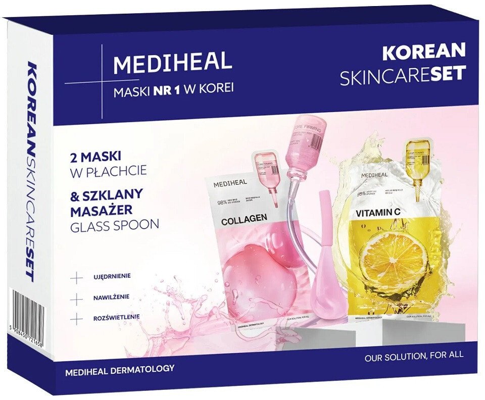 MEDIHEAL_SET Maseczki w płachcie 2x24ml + szklany masażer