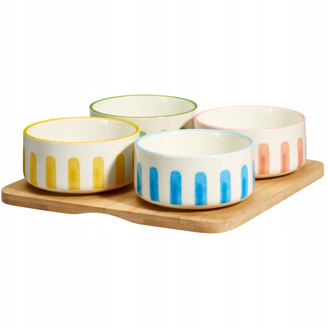 Secret de Gourmet Zestaw miseczek na przekąski FIKA, 4 x 230 ml, taca bambusowa