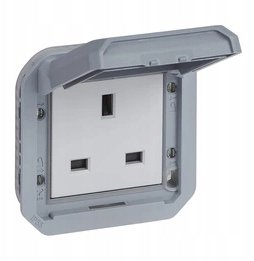 Legrand NOWE PLEXO 55 Gniazdo brytyjski standard 2P+Z zaciski śrubowe mechanizm 13A - 250V AC szare 069585L