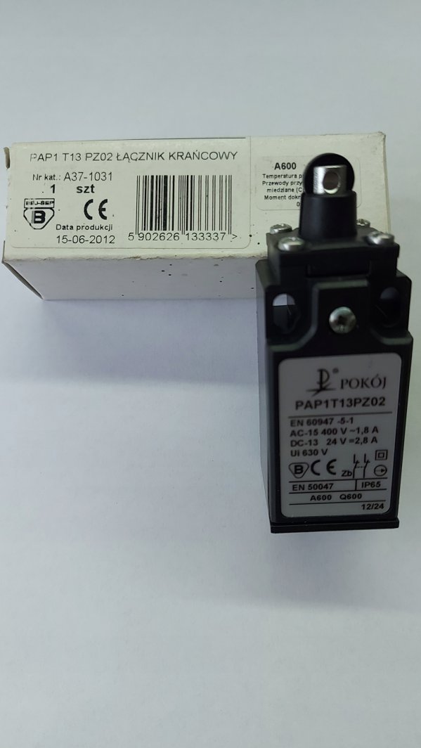 Wyłącznik krańcowy 2R migowy tworzywo popychacz stalowy z rolką z tworzywa Ø11 PAP1T13PZ02 A37-1031