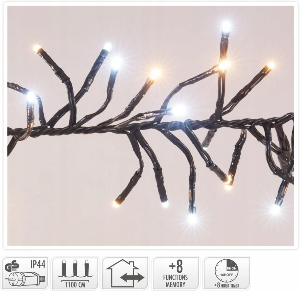 Dense electric garland CLUSTER, IP44 1512LED 9W warm white/cold white color 8modes 11m