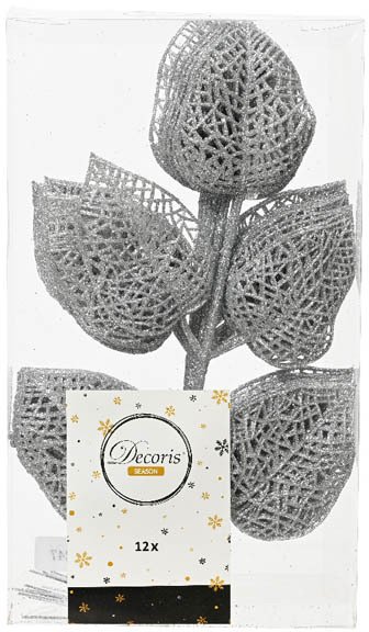 Skrzynkazdrewna Dekoracja świąteczna LEAVE, srebrny kolor, 2 x 16 x 36 cm, 10 szt.