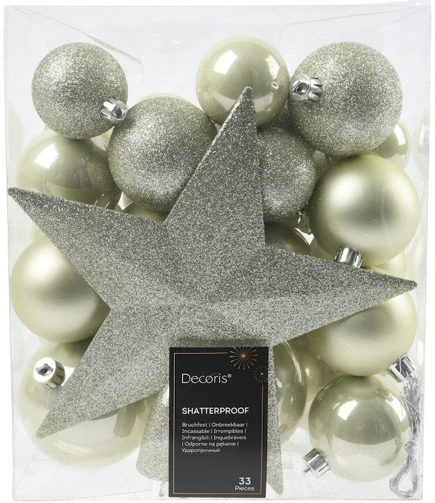 Christmas tree toy set STAR, mint color, 8 cm, 33 pcs