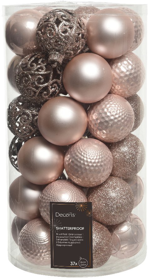 Christmas tree toy set BAUBLES, light pink, 6 cm, 37 pcs