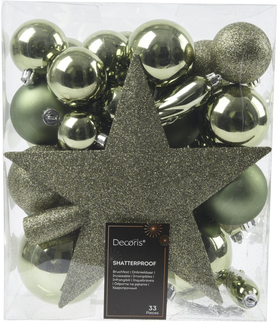 Philips Set of Christmas tree decorations BAUBLES STAR, kolor rozmarynowy, 8 cm, 33 pcs.
