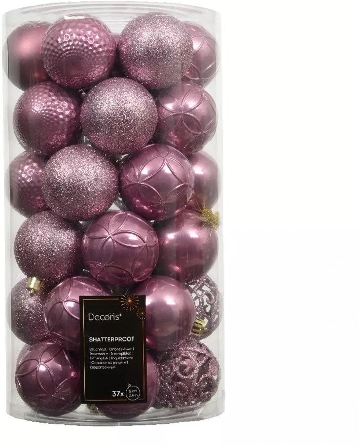 Set of Christmas tree decorations BAUBLES, pink, 6 cm, 37 pcs.