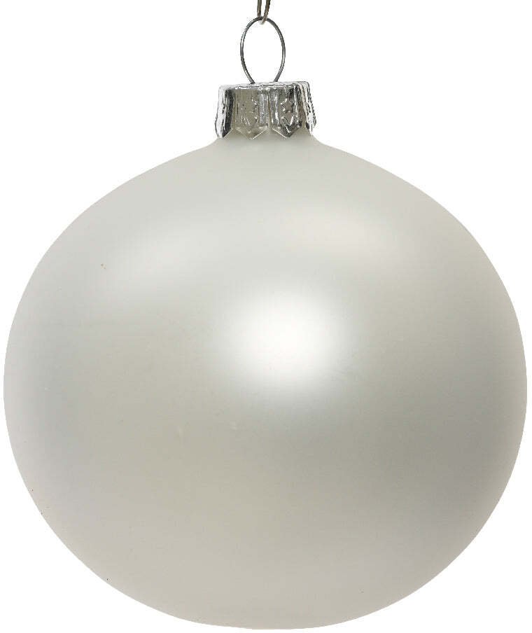 Set of glass Christmas tree ornaments BAUBLES, white, 10 cm, 4 pcs.