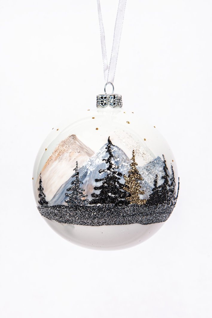 Glass Christmas tree toy BAUBLES WINTER, blue/white, 2 types, 10 cm, 1 pc.