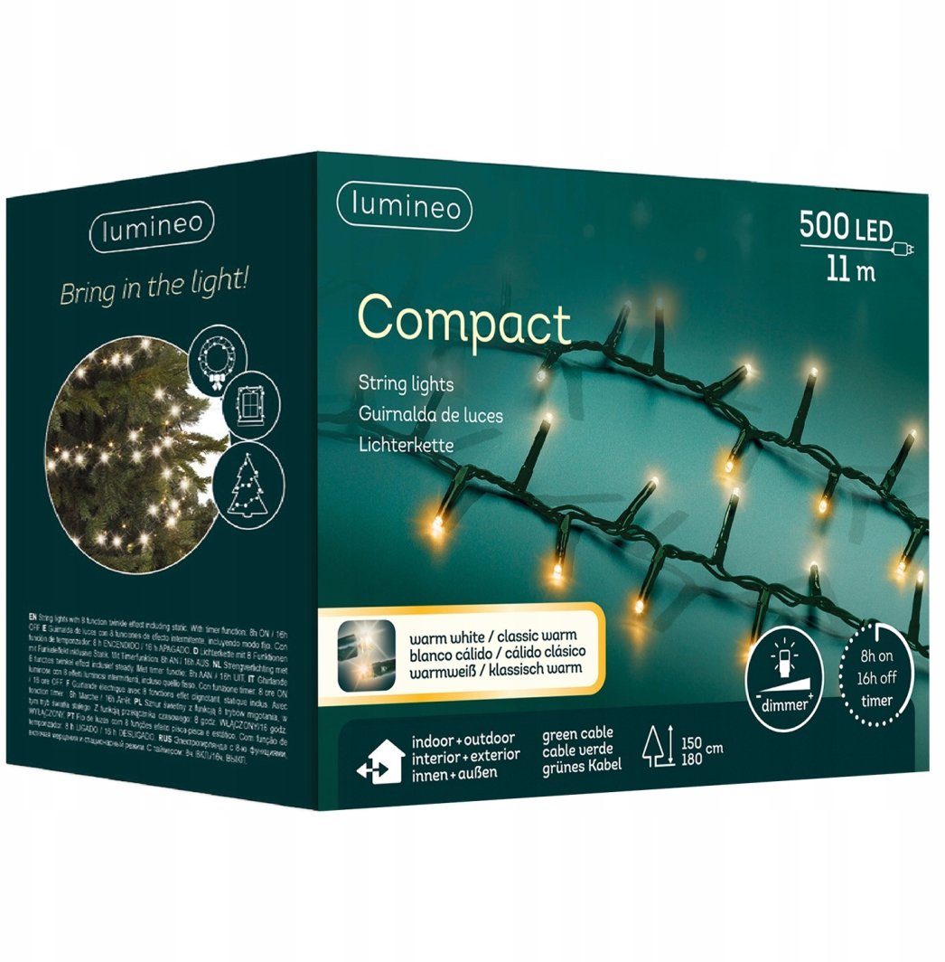 Electric outdoor garland LUMINEO COMPACT, 500 LED, IP44, warm white, 11 m