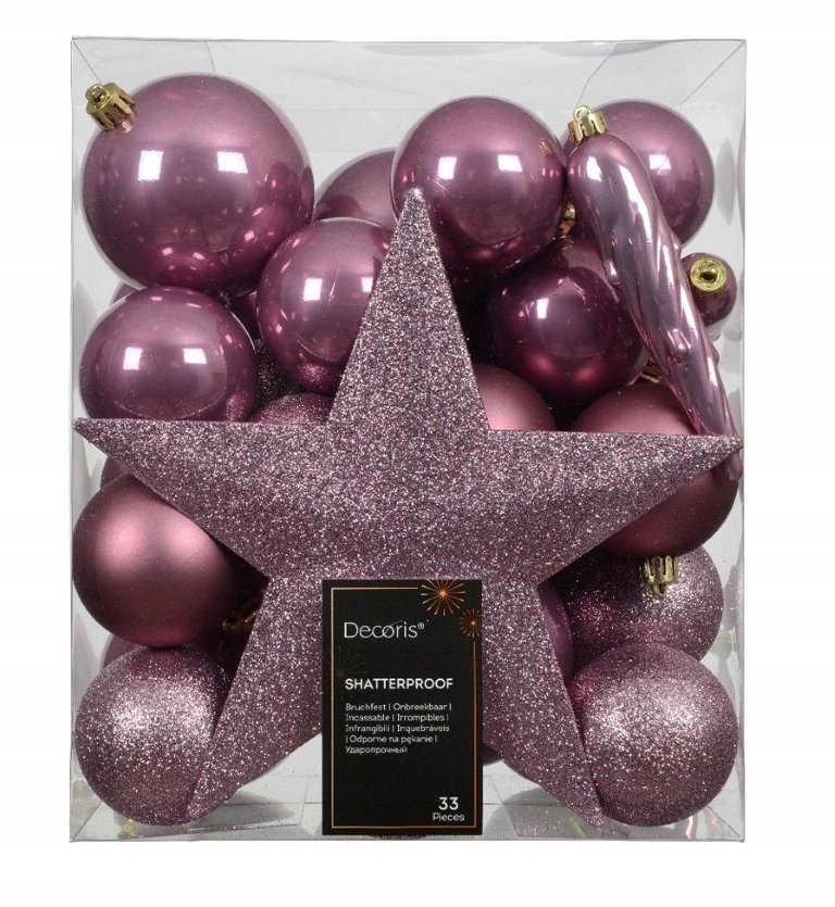 Set of Christmas tree decorations BAUBLES STAR, pink, 8 cm, 33 pcs