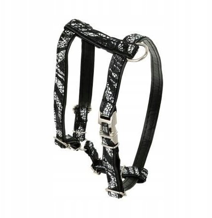 Barry King Szelki dla psa, Equilibre, Czarna zebra, skórzane niklowe, S 13mm/ob. szyi 25-40cm ob. klatki 35-50cm
