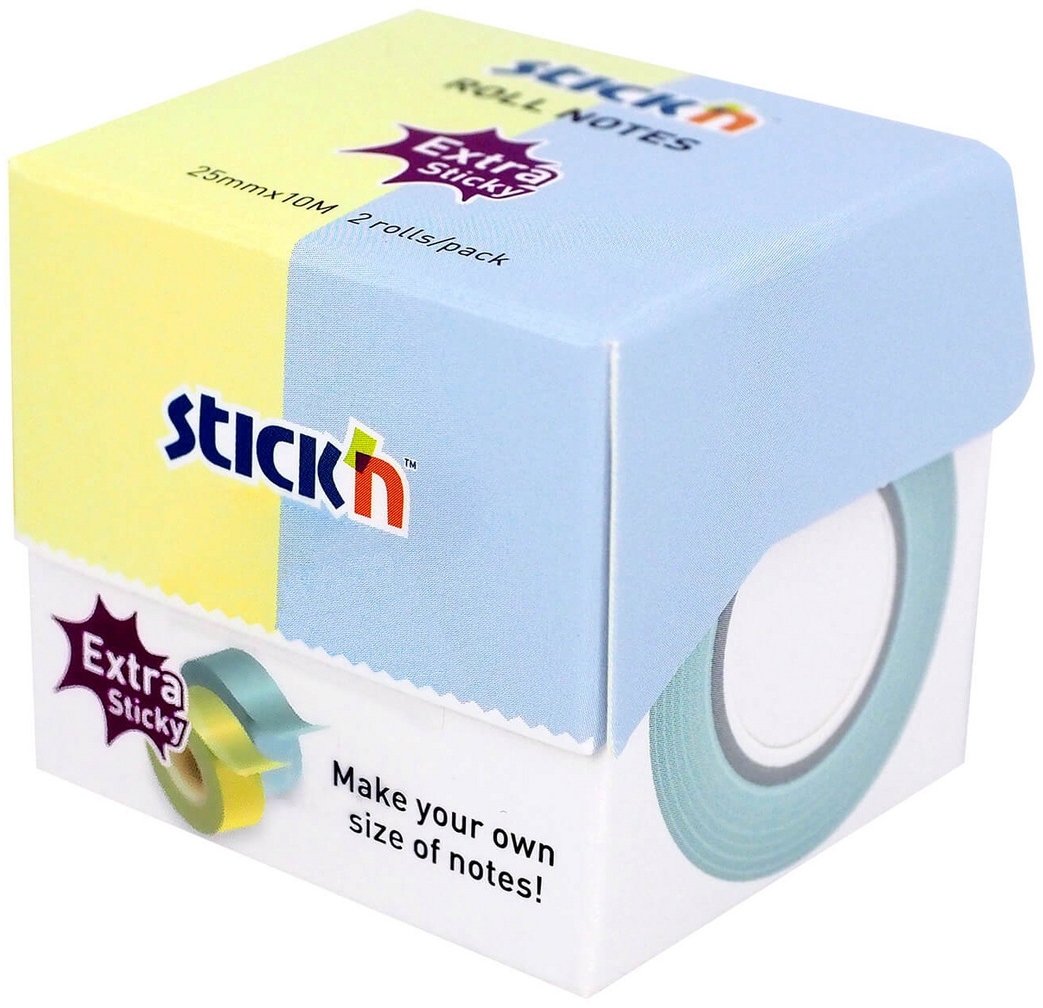 Stickn Note Roll Extra Sticky FSC 2x25mmx10m Pastel Żółty Niebieski