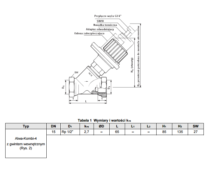 Honeywell Zawor rownowazacy c.w.u. Alwa-Kombi-4 DN15 - V1810Y0015 ...