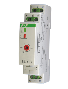 F&F Przekaźnik bistabilny BIS-413I z wyłącznikiem czasowym na szynę DIN on/off 230V 16A InRush160A/20ms styki 1P zaciski śrubowe 1 moduł 1