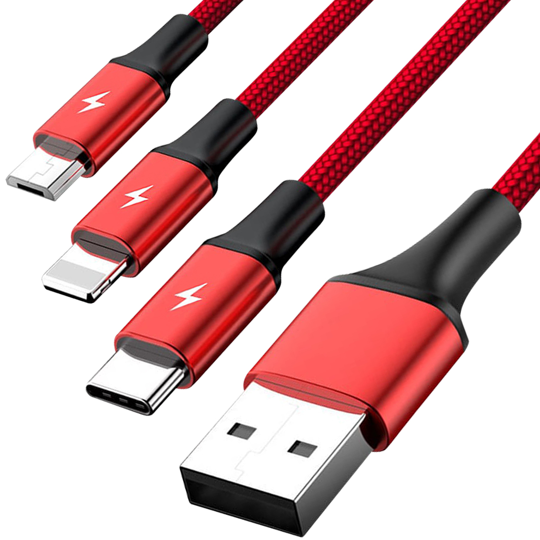 Kabel USB Unitek USB-A - USB-C, microUSB, Lightning 1.2 m Czerwony (C4049RD) 1