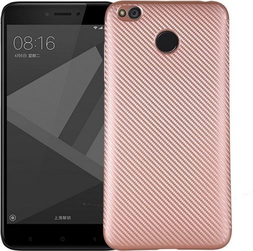 Etui Carbon Fiber Xiaomi Redmi 4X różowo -złoty/rosegold 1