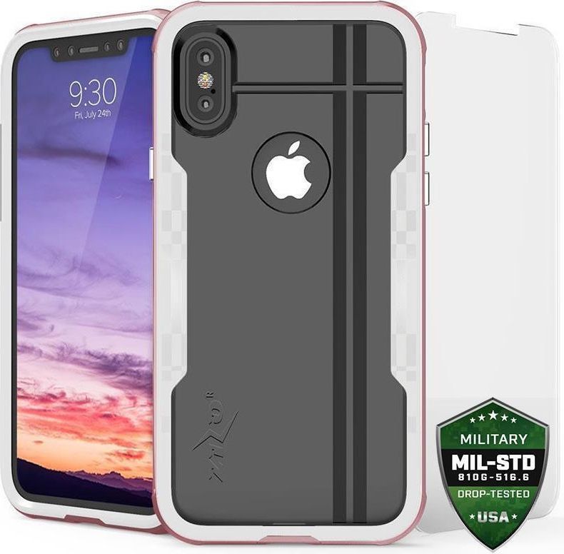 Zizo Zizo Shock Case -Pancerne etui iPhone X ze szkłem na ekran (Rose Gold/White) 1