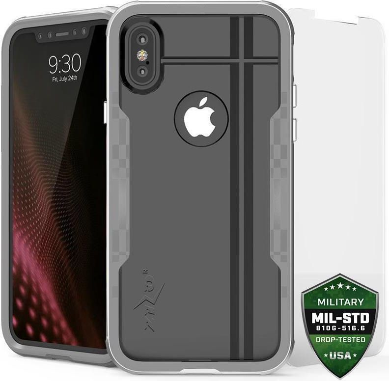 Zizo Zizo Shock Case -Pancerne etui iPhone X ze szkłem na ekran (Silver/Gray) 1