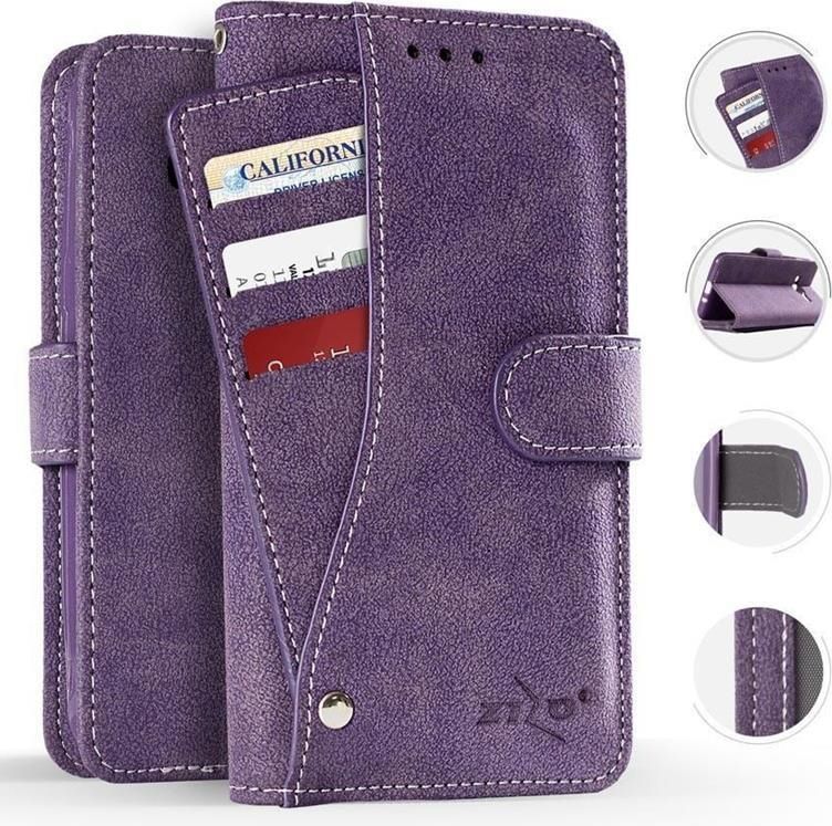 Zizo Zizo Slide Out Wallet Pouch - Skórzane etui iPhone X z kieszeniami na karty wewnątrz oraz na zewnątrz etui + stand up (Purple) 1