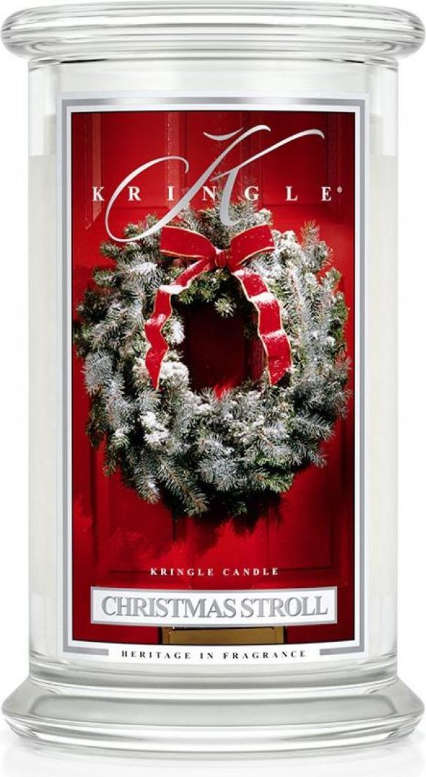 Kringle Candle Świeca zapachowa duży klasyczny słoik z 2 knotami Christmas Stroll 623g 1
