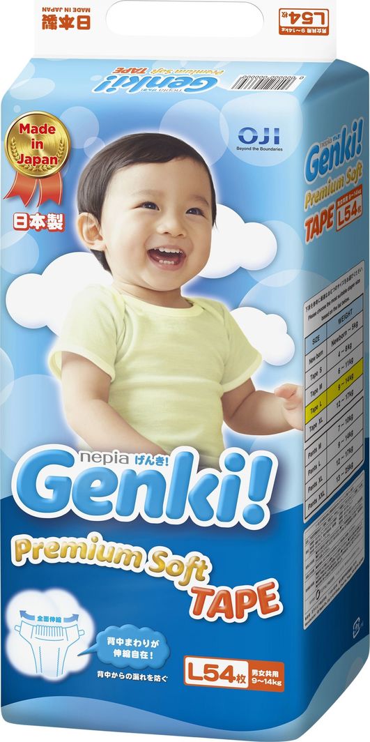 Genki Premium Soft Tape L, 9-14 kg, 54 szt. 1
