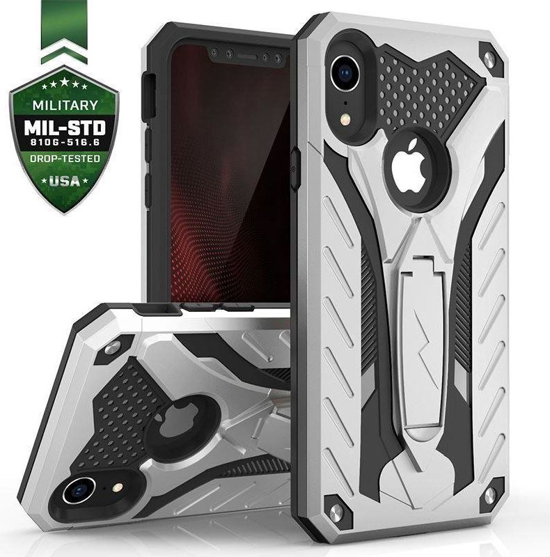 Zizo Zizo Static Cover - Pancerne etui iPhone XR z podstawką (Silver/Black) 1