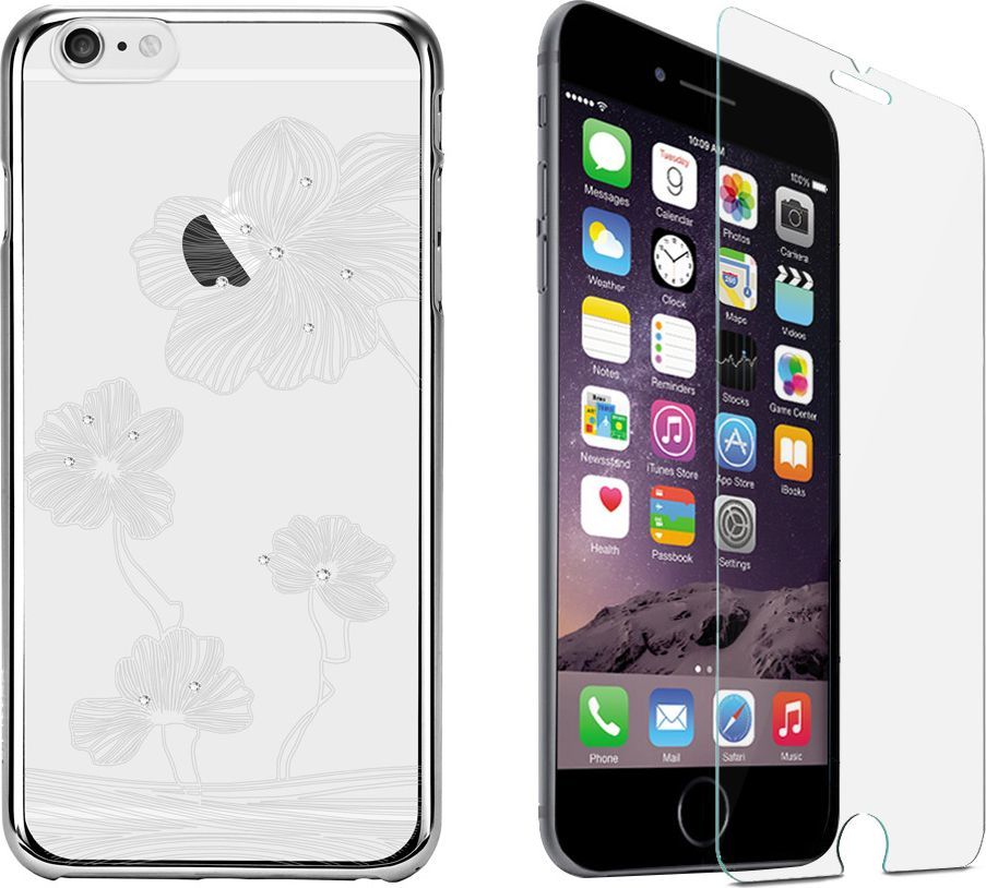 X-FITTED X-Fitted Plastic Case With Swarovski Crystals for Apple iPhone 6 / 6S Silver / Lotus 1